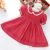 C051868 summer infant baby dresses for girls dresses wine red peter pan collar plain solid wholesale kids children clothing
