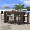 Cheap Outdoor Synthetic Rattan Bar Furniture Poly Rattan Wicker Teak Table Top Bar Stool Set