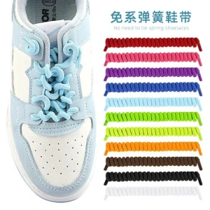 Childrens Spring Shoe Laces round Curly Elastic Polyester Band 6mm Flat Type Telephone Rope Shoelaces