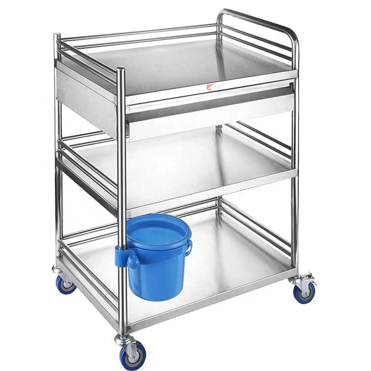 China factory stainless steel delivery  instrument hospital 3 layers treatment medical trolley with drawer