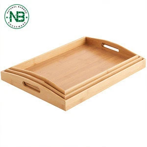 Classical Design Rustic Bamboo Wood Butler Serving Tray With Handles