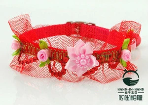 Clean Warehouse 4-Color 1.0Cm Lace Flower Cat And Dog Adjust Pet Collar Necklace Accessories