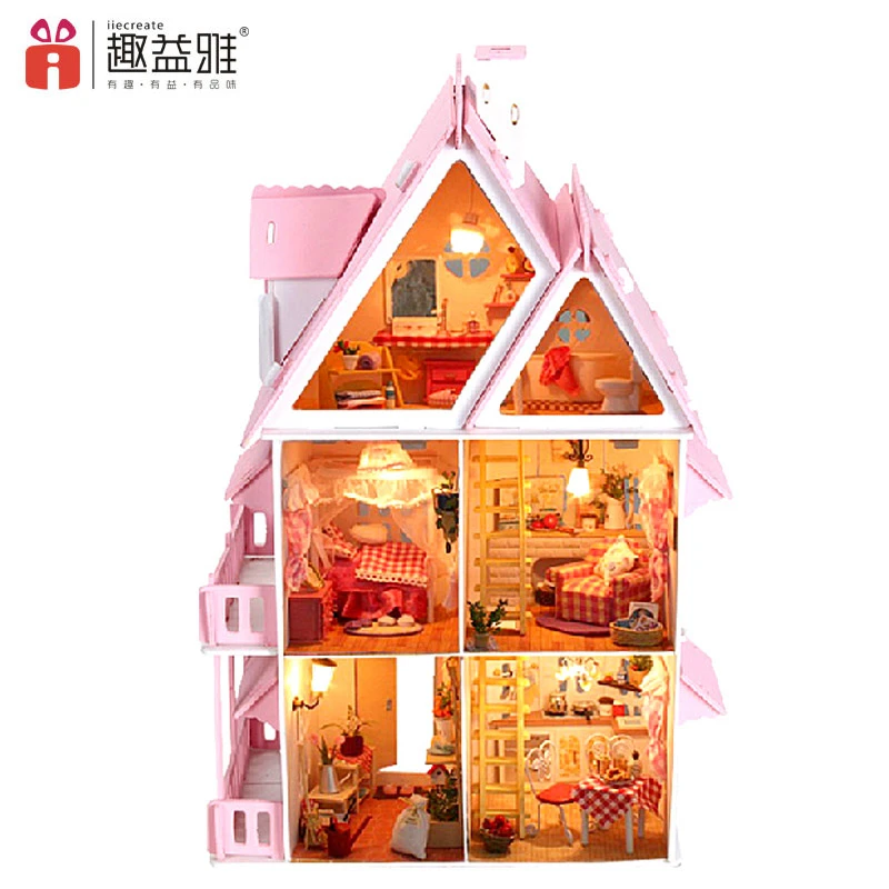 Craft supplies big diy doll house wooden toy+handmade wooden doll house