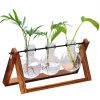 Creative Glass Tabletop flower vase Hydroponic Plant Home Decor Vase with  Wooden Frame vase decoration