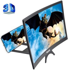 Curved Screen Magnifier -3D- 2 to 4 Times Amplifier for Smartphone Display  - 12-Inch HD Universal Magnifying Stand for Movies