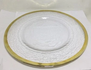 custom decorative clear colored glass dinner dish plate with gold rim