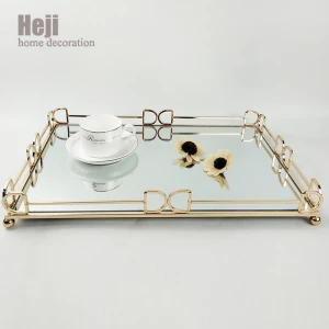 Custom Decorative Metal Mirror Gold Plated Square Food Coffee Bed Jewelry Serving Tray