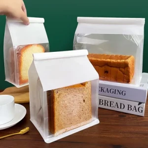 Custom Kraft Paper Bread Stand-up Pouch with Clear Window Self-Sealing Curling Wire Moisture-Proof Baking Bag for Food Storage