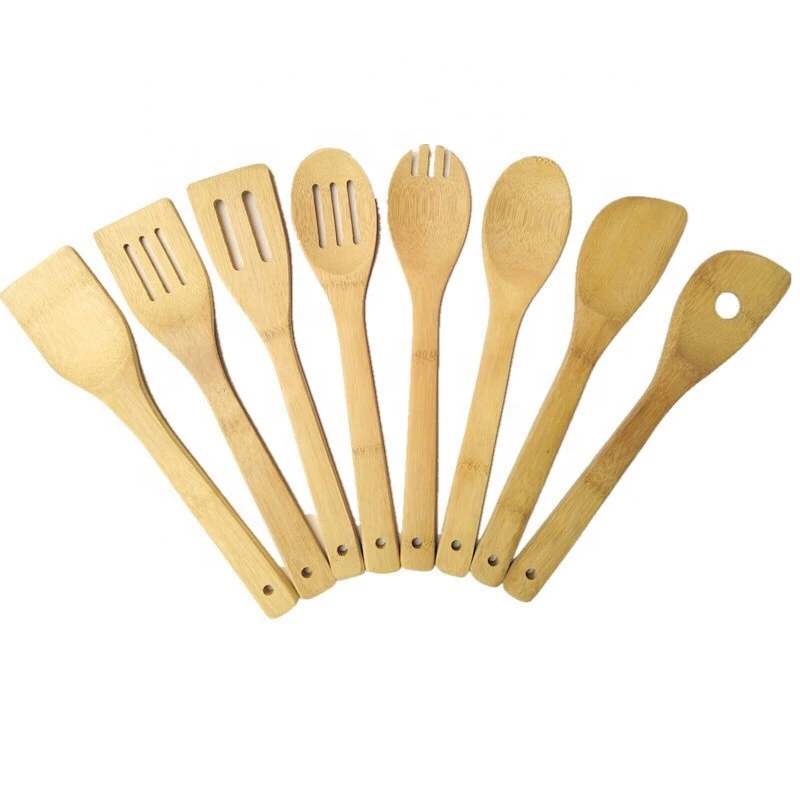 Custom Logo Wooden Spoons For Cooking Bamboo Kitchen Cooking Utensils Set Bamboo Spatula Spoon