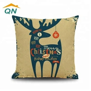 custom popular deer printing linen cheap pillow cushion cover for merry Christmas decorative