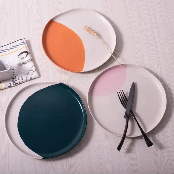 Custom Printing Microwave Safe Porcelain Flat Plate Round Ceramic Dinner Plate Dinnerware Tableware Set Customized