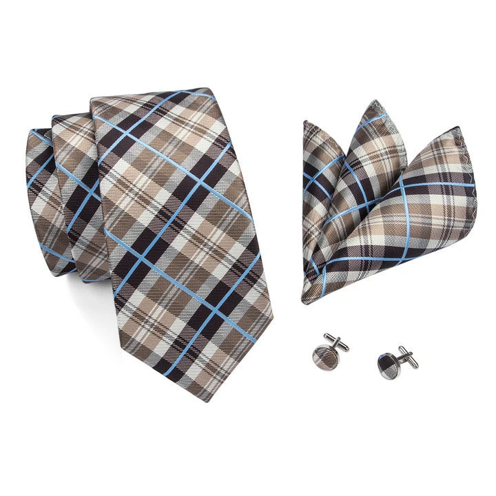 Custom Private Label Khaki Plaid Silk Ties Cravattes Hommme