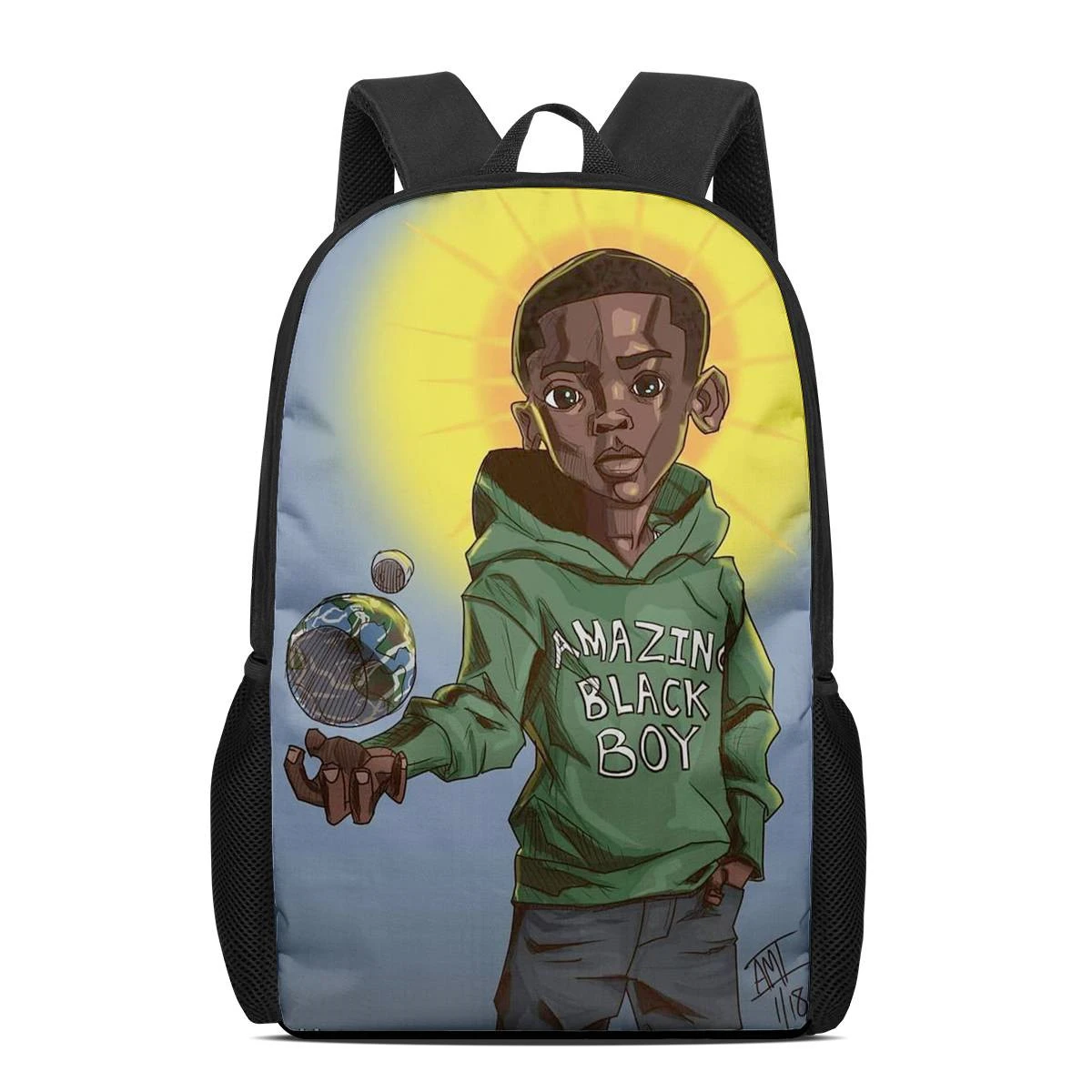 Custom School Bags Afro Brown Boy Print Backpack Book Bag Children
