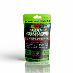 Custom THC Printed Ziplock Child Proof Stand Up Yummy Hemp Candy Mylar Package Gummy Plastic CBD Gummies Bears Packaging Bags