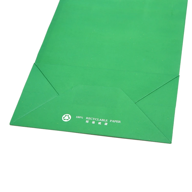 Customised big blank long handle green eco reusable paper shopping bag
