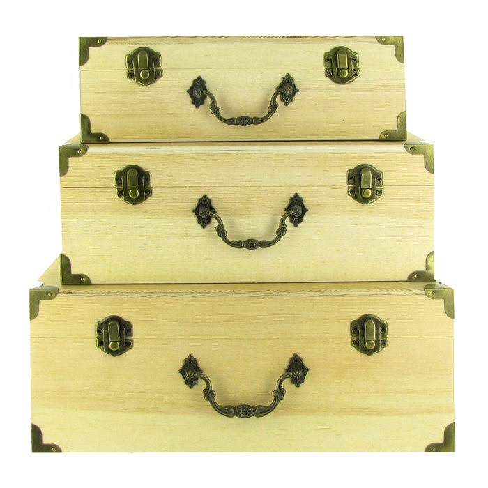 Buy Customized Size Rustic Natural Color Wood Treasure Chest Boxes Set ...