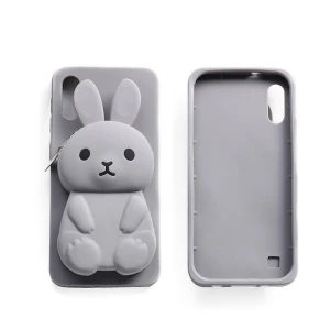 Cute 3d cartoon rabbit silicone cell phone case,zipper bag wallet pouch mobile phone cases for iphone x xs