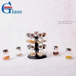 Decorative Rotating Glass Spice Jar Rack Set with Plastic Stand