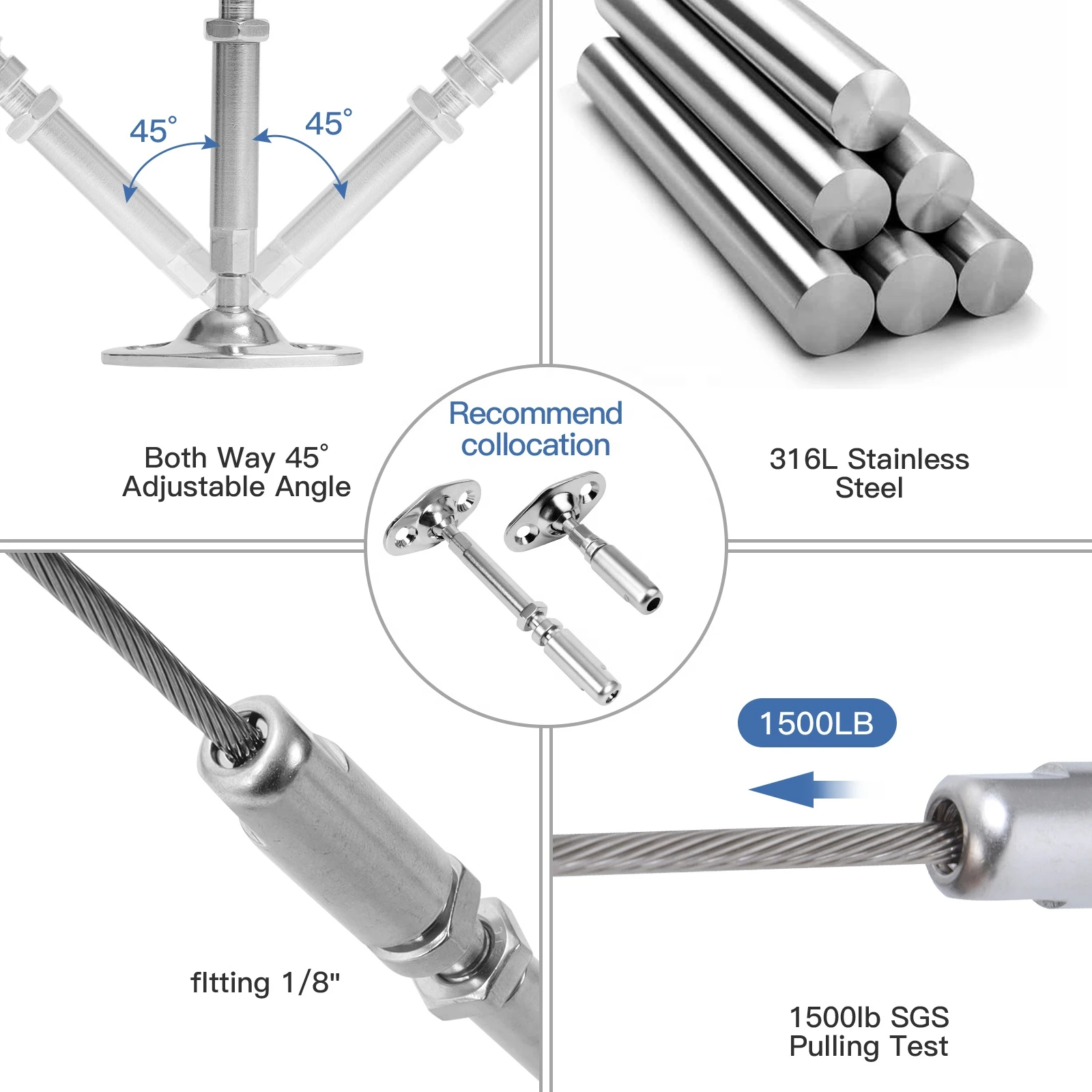 Buy Degrees Adjustable Cable Railing System Swageless Wire Rope
