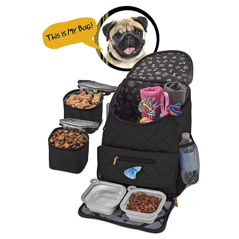 Deluxe quilted dog food carrier travel backpack weekender bag for your best friend