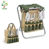 Detachable 5 pcs garden tool tote bag, lightweight portable folding tool bag with sturdy steel frame chair