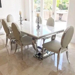 Dining Room Furniture Rectangle Dining Table Stainless Steel Marble Tabletop for Home Hotel Restaurant