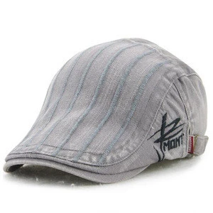 Distressed Washable Cotton Flat Scally Cap Stripes Ivy Hat