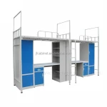 Double Metal Dormitory Bunk Bed with Study Desk and Wardrobe