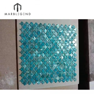 Dyed color fish scale pattern blue shell mosaic tiles