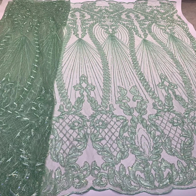 Embroidery French Lace Tulle Net Lace With Machine Beaded Nigerian Lace Fabric 2020