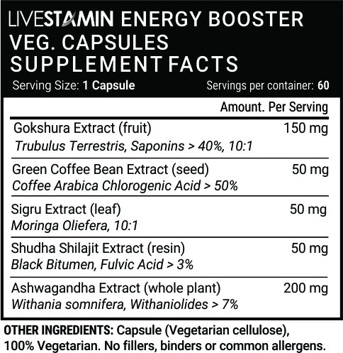 Energy booster capsules Herbal Extracts Supplement GMP ISO