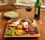 Engraved Bamboo Cheese Board Wood Cutting Board for Cheese & Charcuterie Platter includes Knives Ceramic bowl Cheese Markers