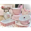 Europe style kitchenware pink ceramic  cheese baking pans set with handles