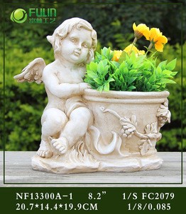 Europe style resin baby angel flower pot polyresin for outdoor home garden decoration