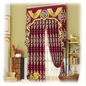 european luxury silk curtain with fancy valance