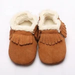 Ezeleven Nubuck genuine leather soft sole high quality tassels type winter infant baby shoes
