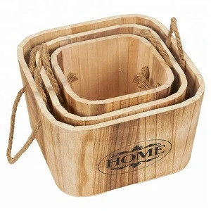 Factory directly supply wooden storage buckets with rope handles
