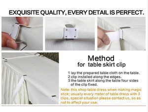 Factory price table skirt clips metal and plastic PVC material with stick for wedding and party decoration