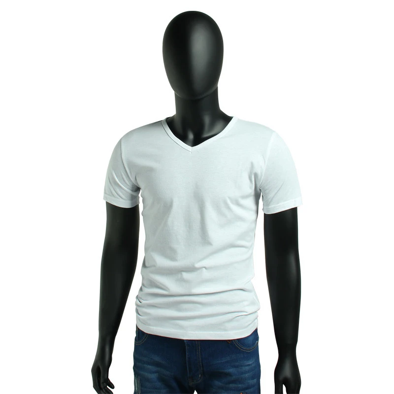 Factory Wholesale Man Cotton T-Shirt RTS Cheap Promotional Custom Basic Plain Stock V neck men Tshirts Blank T Shirts