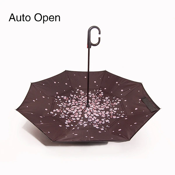 Fantastic New  2020 innovative automatic digital printing cherry blossom  inverted reverse windproof double layer umbrella