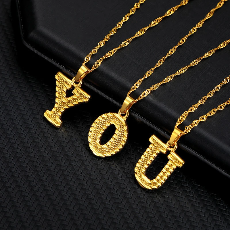Fashion gold plated women A_Z initial letter alphabet Stainless Steel necklace Zinc Alloy necklace pendent jewelry