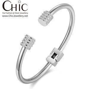 Fashion Quality Stable Stock Crystal Rhinestone 18K Gold Jewelry Stainless Steel Cuff Bracelet Bangle Woman