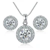 Fashion Round CZ Crystal Necklace Earrings Silver Plated Crystal Zircon Stud Earrings Wedding Engagement Jewelry Set for Women