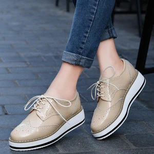 Fashion women leather hollow out brogue flat leisure shoes