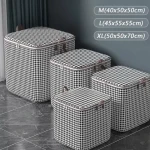 Fashionable Wardrobe Cotton Quilt Storage Thickened Foldable Storage Basket Thousand Bird Grid Storage Bag With Hand