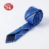 Fast delivery custom design jacquard blue stripe slim 100% silk mens cravat necktie
