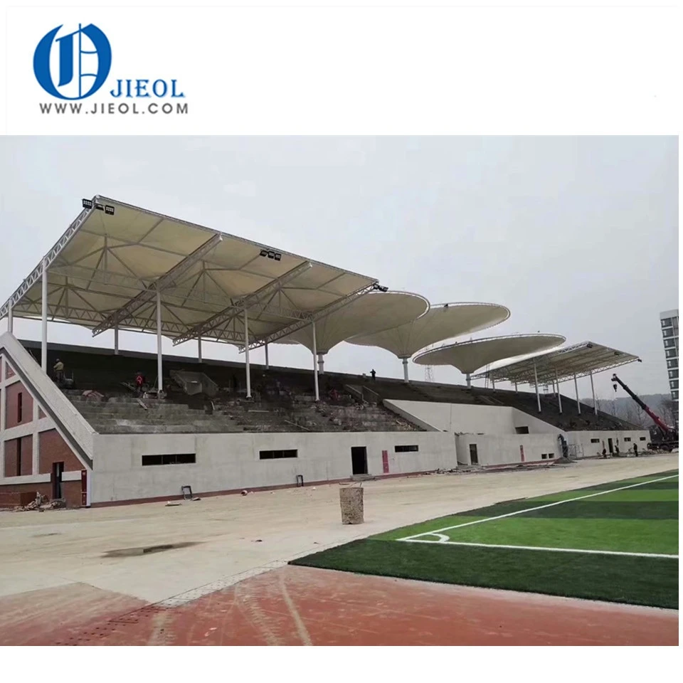 Football stadium Pvdf/PTFE coated fabric roofing tensile membrane steel structure