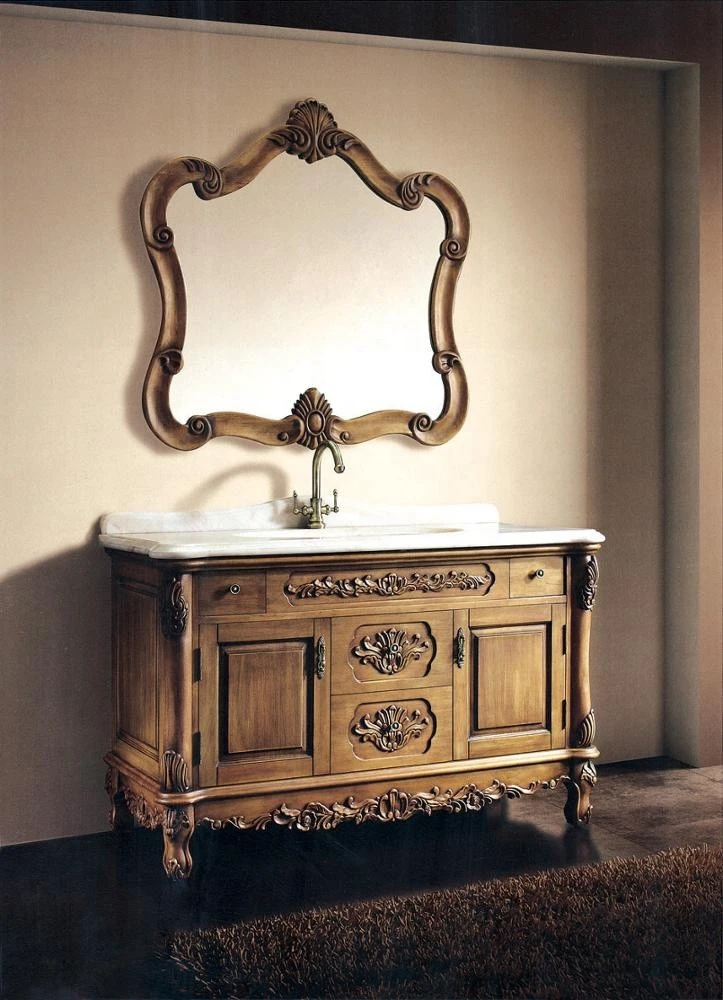 Foshan Luxury Design French Style Solid Wood Cabinet Antique Bathroom Vanity
