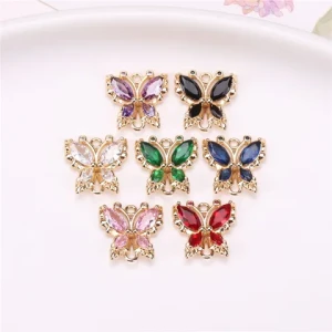 G010 Colorful Crystal Gold Butterfly Pendant Butterfly Necklace DIY Jewelry Accessories Earrings Bracelet Charms Material