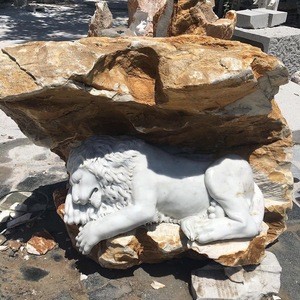 Garden decoration style white marble hand carved making life size stone lion statue